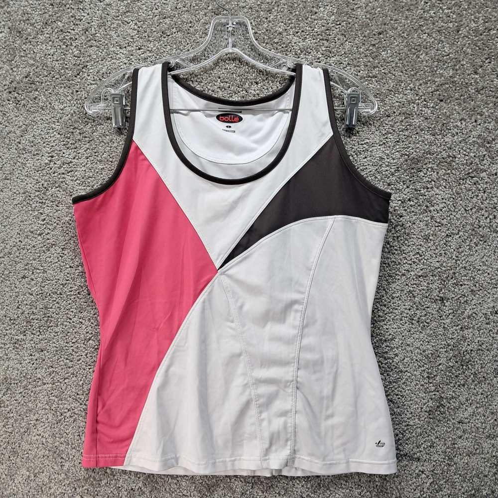Bolle Womens High Performance Athletic Tank Top Colorblock Pink White Black L‎